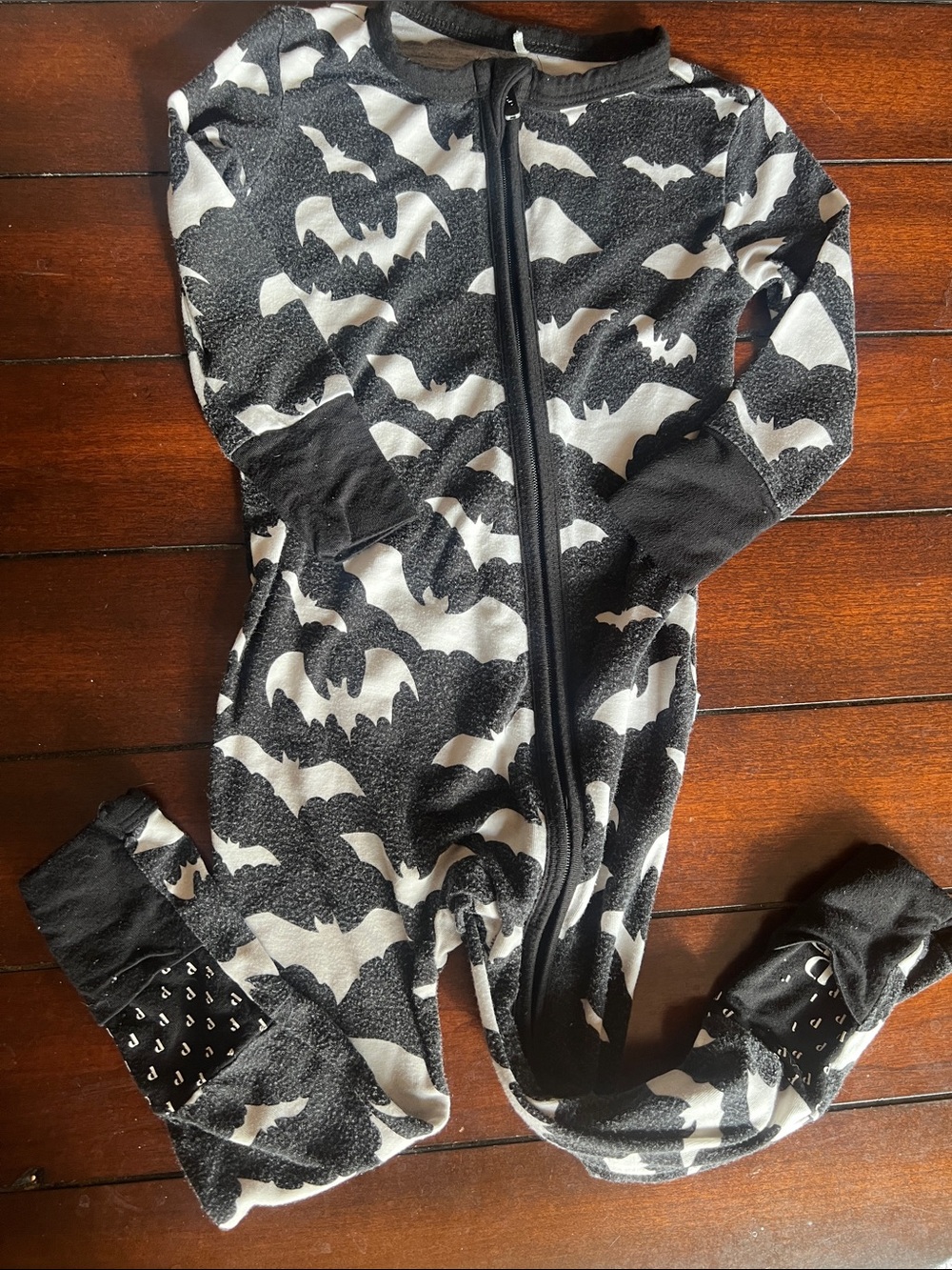 Posh Peanut Black & White Bat Print Footed One-Piece